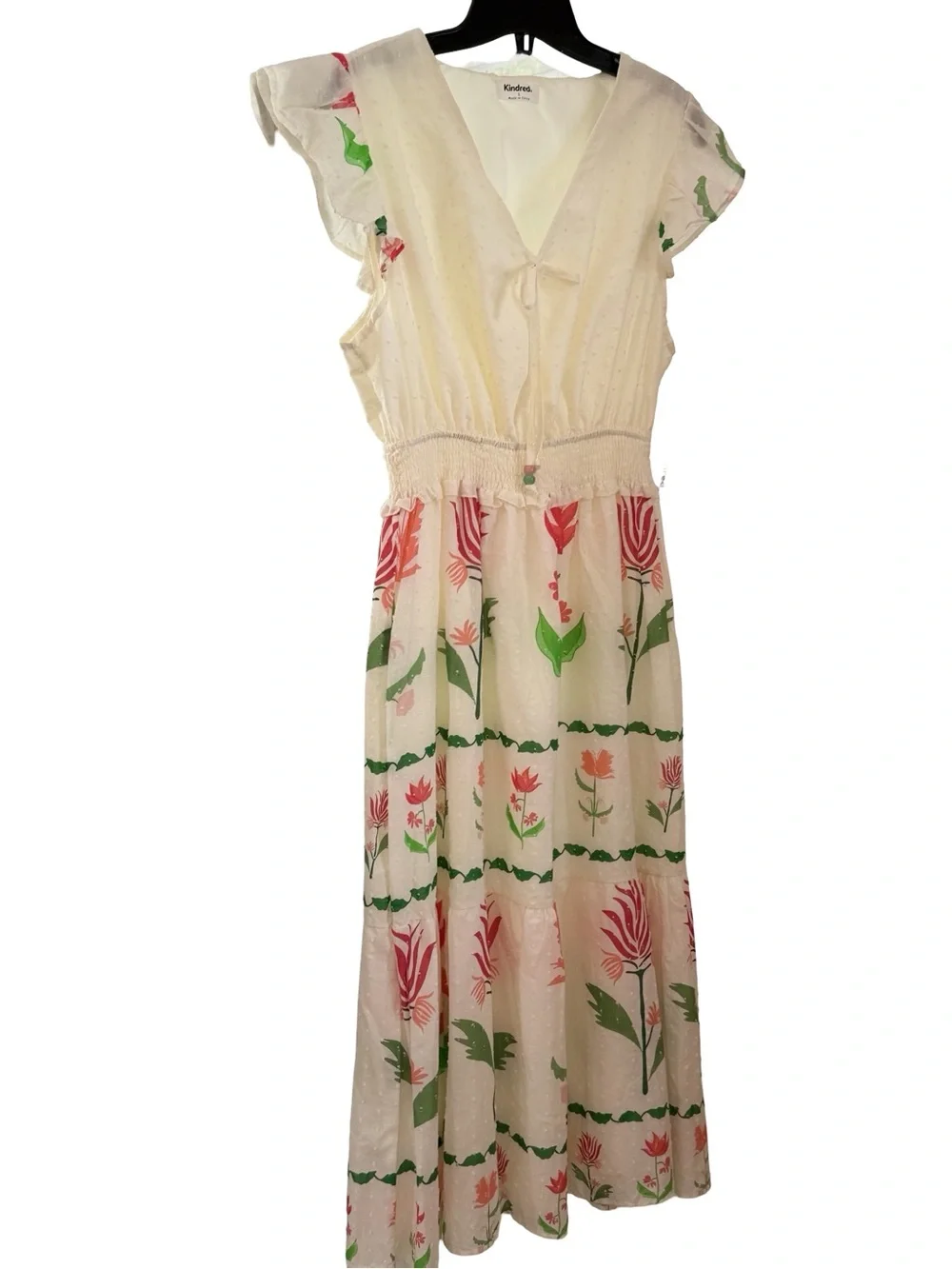 NWT Anthropologie Kindred Cream Midi Dress with Pink and Green Floral Print - Picture 3 of 12